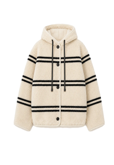 Fireladyfur Women's Lamb Wool Striped Jacket“Snowy New Year”