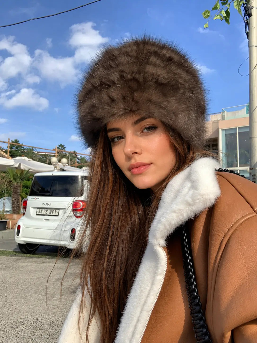 Fireladyfur Women's Reversible Genuine Mink Fur Knit Winter Hat