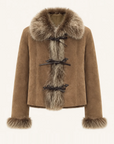 Fireladyfur Women's Shearling Coat - Imported Merino Wool Patchwork Fox Fur Collar Florence