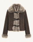 Fireladyfur Women's Shearling Coat - Imported Merino Wool Patchwork Fox Fur Collar Florence