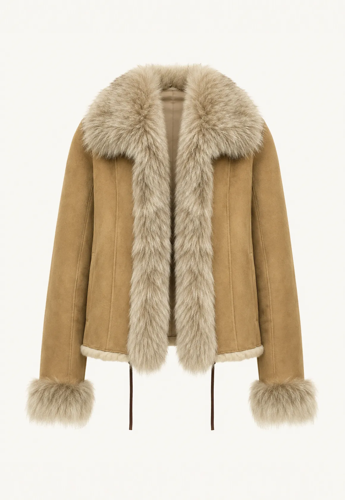 Fireladyfur Women's Shearling Coat - Imported Merino Wool Patchwork Fox Fur Collar Florence