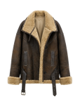 Fireladyfur Women's Shearling Coat - Motorcycle Style Lapel Imported Merino Wool