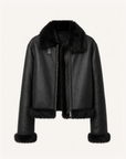 Fireladyfur Women's Shearling Coat - Motorcycle Style Toscana Wool Short Jacket