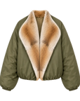 Fireladyfur Women's Short Colorblock Parka with Sable Muskrat Fur Collar and Goose Down"Hull Contract"