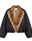 Fireladyfur Women's Short Colorblock Parka with Sable Muskrat Fur Collar and Goose Down"Hull Contract"