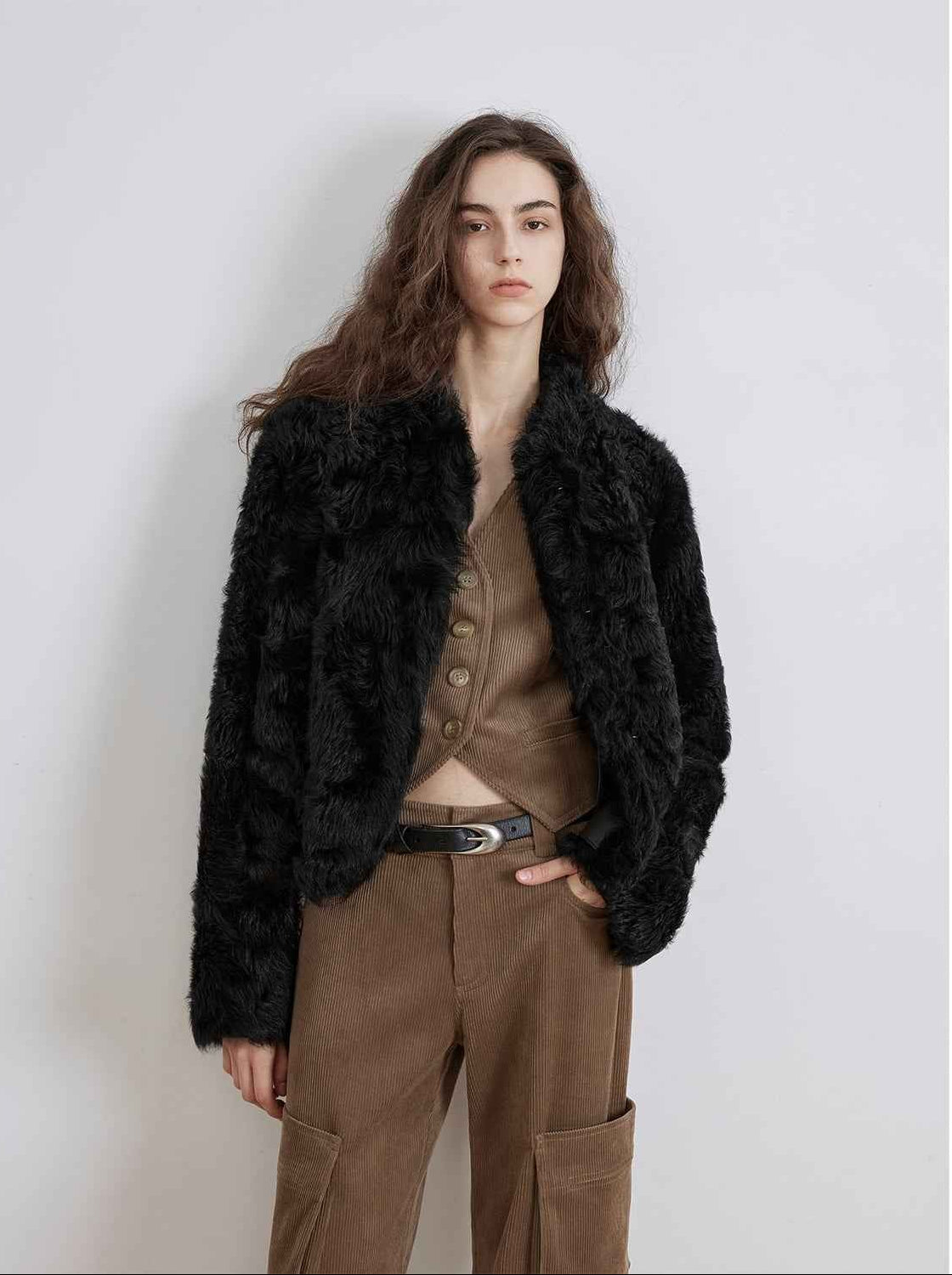 Fireladyfur Women's Casual Tuscan Sheepskin Jacket with Stand - up Collar“Sea of Love Accompaniment” - variant_title