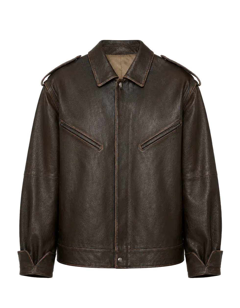 Firelady Fur Barn Feelings dark brown two-way leather jacket product cutout