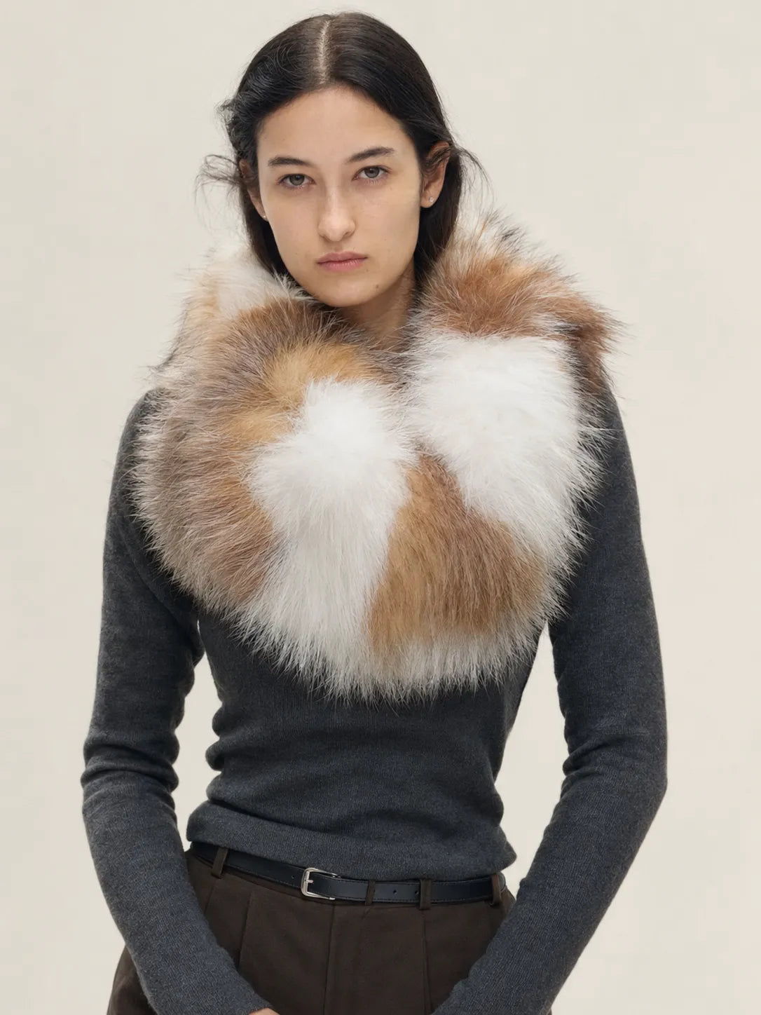 Multicolor fox fur thick warm neck scarf styling - Fireladyfur