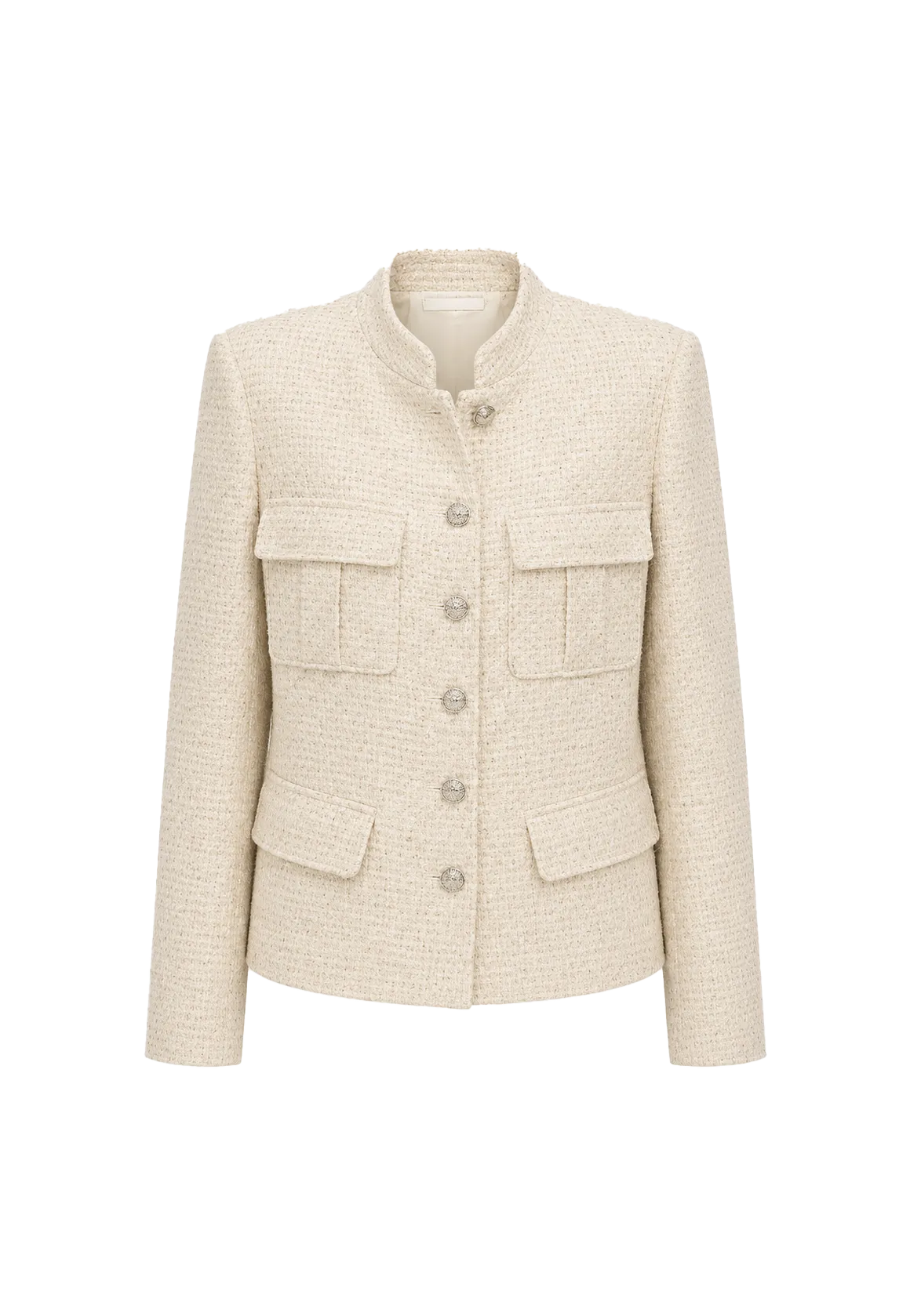 Heavy wool blend tweed stand collar waist cropped coat