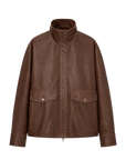 Letrans Vintage Waxed Finish Drop Shoulder Funnel Neck Cropped Leather Jacket  "Canyon Sunset"