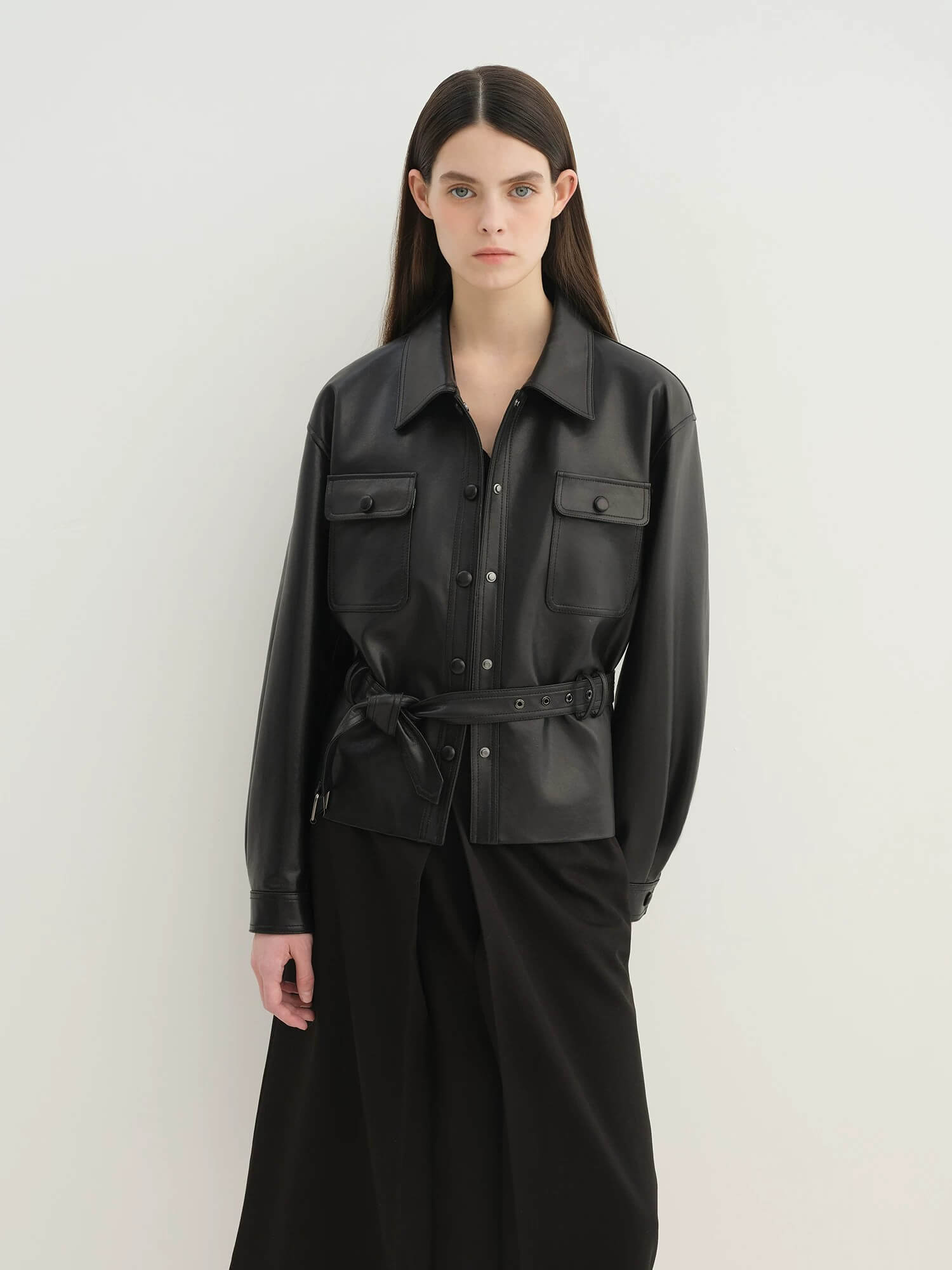 Letrans Women's Cropped Belted Leather Safari Jacket “Twilight Knight”