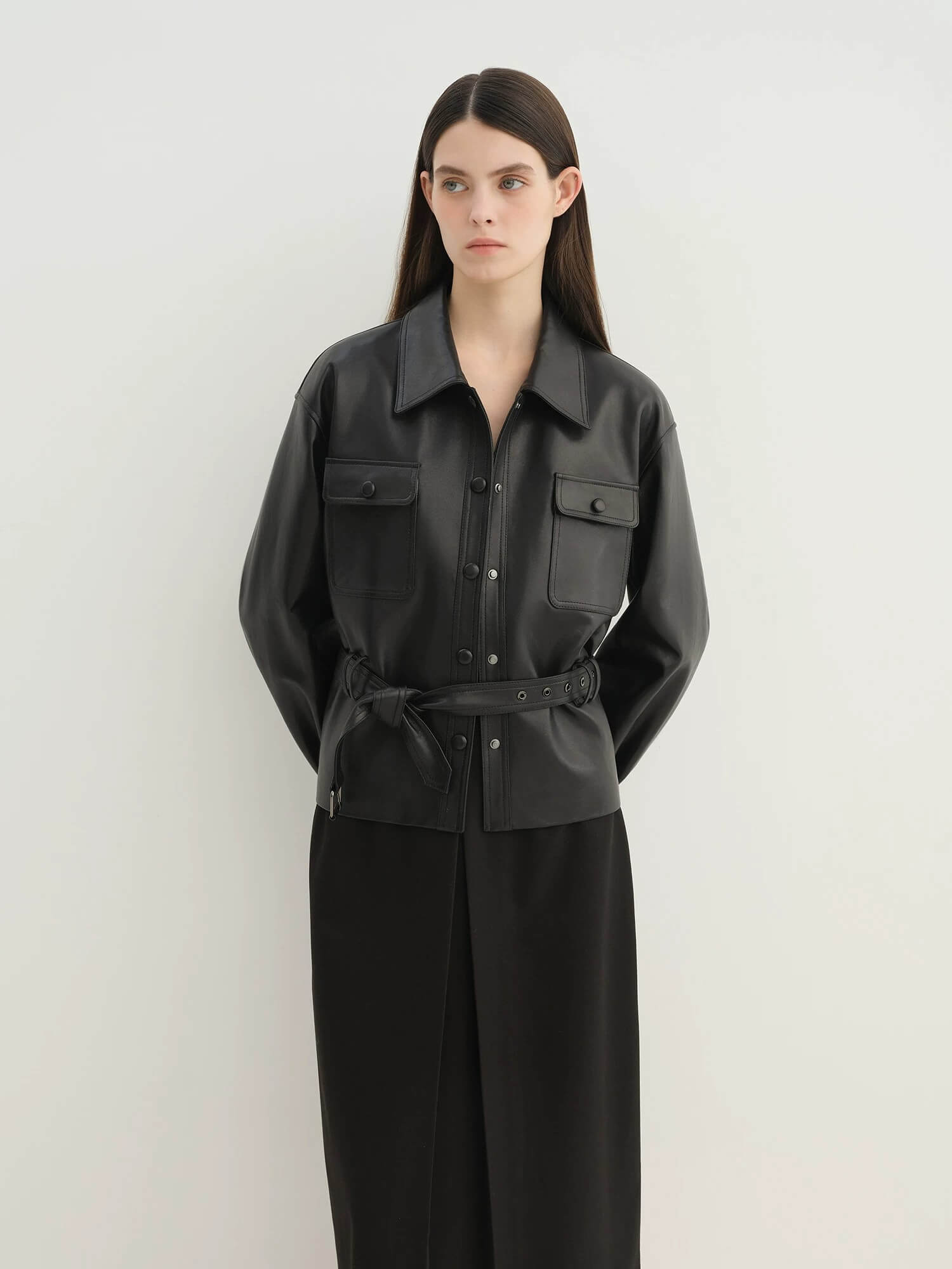 Letrans Women's Cropped Belted Leather Safari Jacket “Twilight Knight”