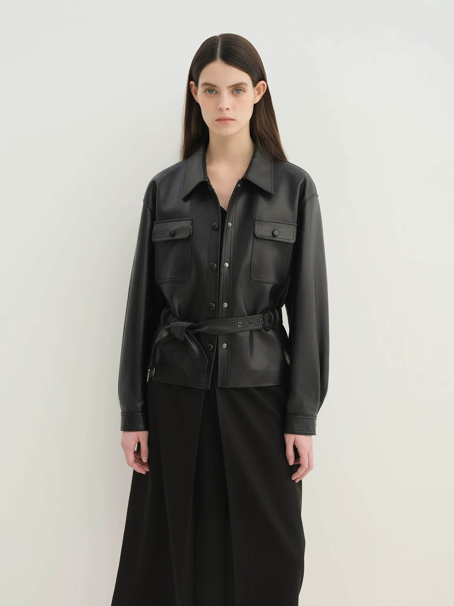 Letrans Women's Cropped Belted Leather Safari Jacket “Twilight Knight”