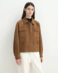 Letrans Women’s Cropped Suede Safari Jacket with Belt, Top-Grain Lambskin“Twilight Knight“