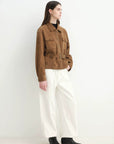 Letrans Women’s Cropped Suede Safari Jacket with Belt, Top-Grain Lambskin“Twilight Knight“