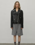Letrans Women's Lambskin Leather Biker Jacket Cropped Retro Moto Style "Murasaki River"