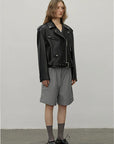 Letrans Women's Lambskin Leather Biker Jacket Cropped Retro Moto Style "Murasaki River"
