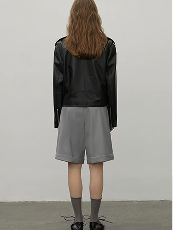 Letrans Women's Lambskin Leather Biker Jacket Cropped Retro Moto Style "Murasaki River"