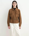 Letrans Women’s Cropped Suede Safari Jacket with Belt, Top-Grain Lambskin“Twilight Knight“