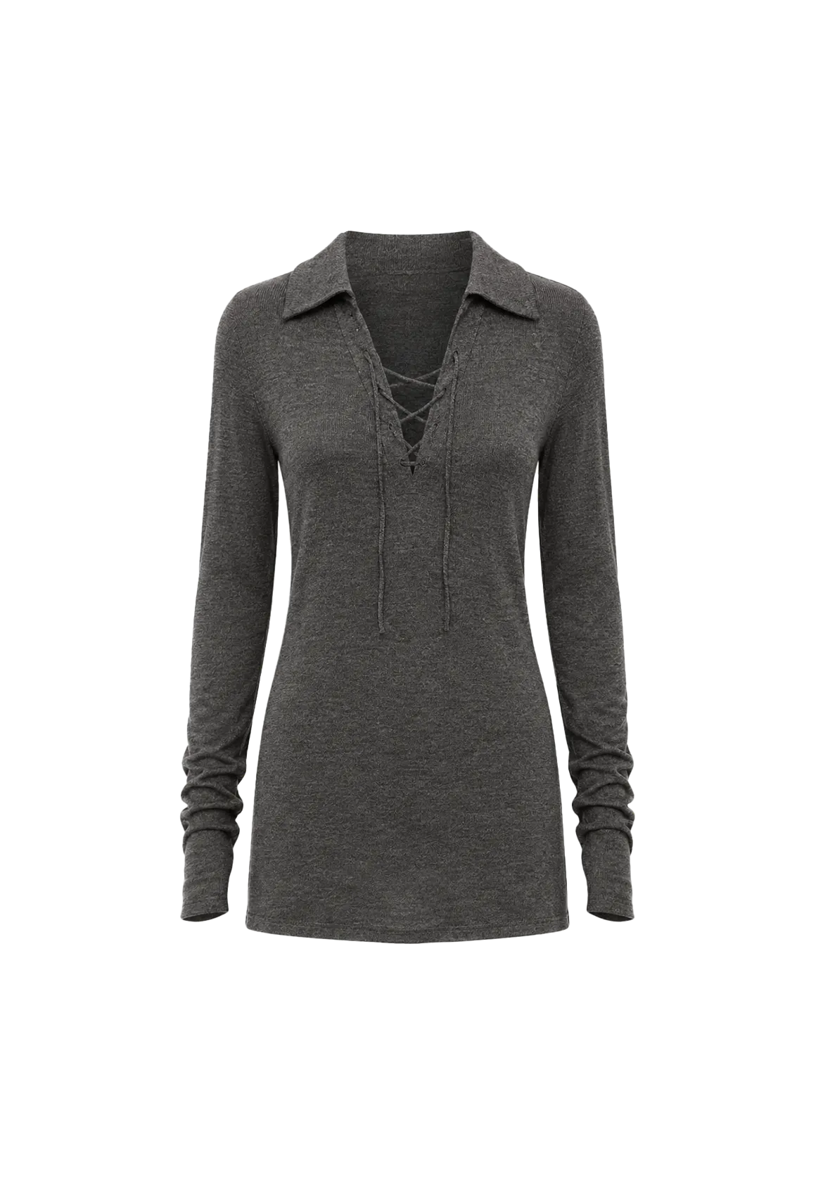 Light luxury silver silk knitted slightly transparent tie lapel slim drape long sleeve knitted top"Eiffel"