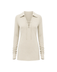 Light luxury silver silk knitted slightly transparent tie lapel slim drape long sleeve knitted top"Eiffel"