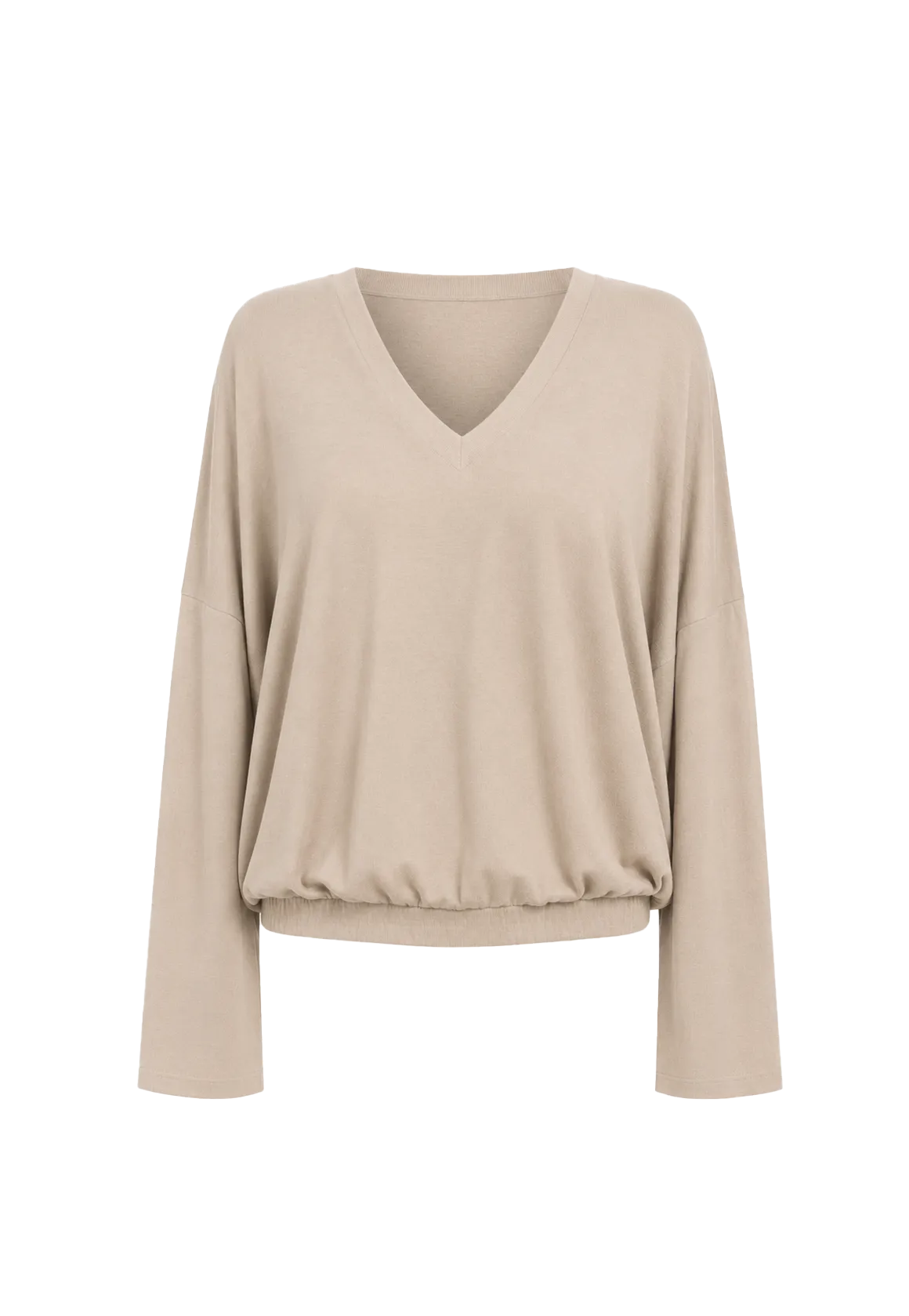 Machine washable Tencel wool V-neck two-wear elastic hem T-shirt bottoming shirt