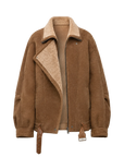 Fireladyfur Women's Shearling Coat - Motorcycle Style Merino Wool Short Jacket Jazz Party