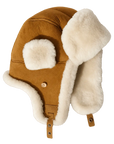 Merino wool warm earmuffs genuine leather suede aviator hat