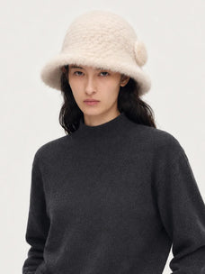 Mink Woven Fur Hat Women's Camellia Flower Bucket Hat