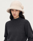 Mink Woven Fur Hat Women's Camellia Flower Bucket Hat