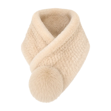 Women's mink and fox fur pom-pom scarf in Apricot – cutout product view | Firelady Fur