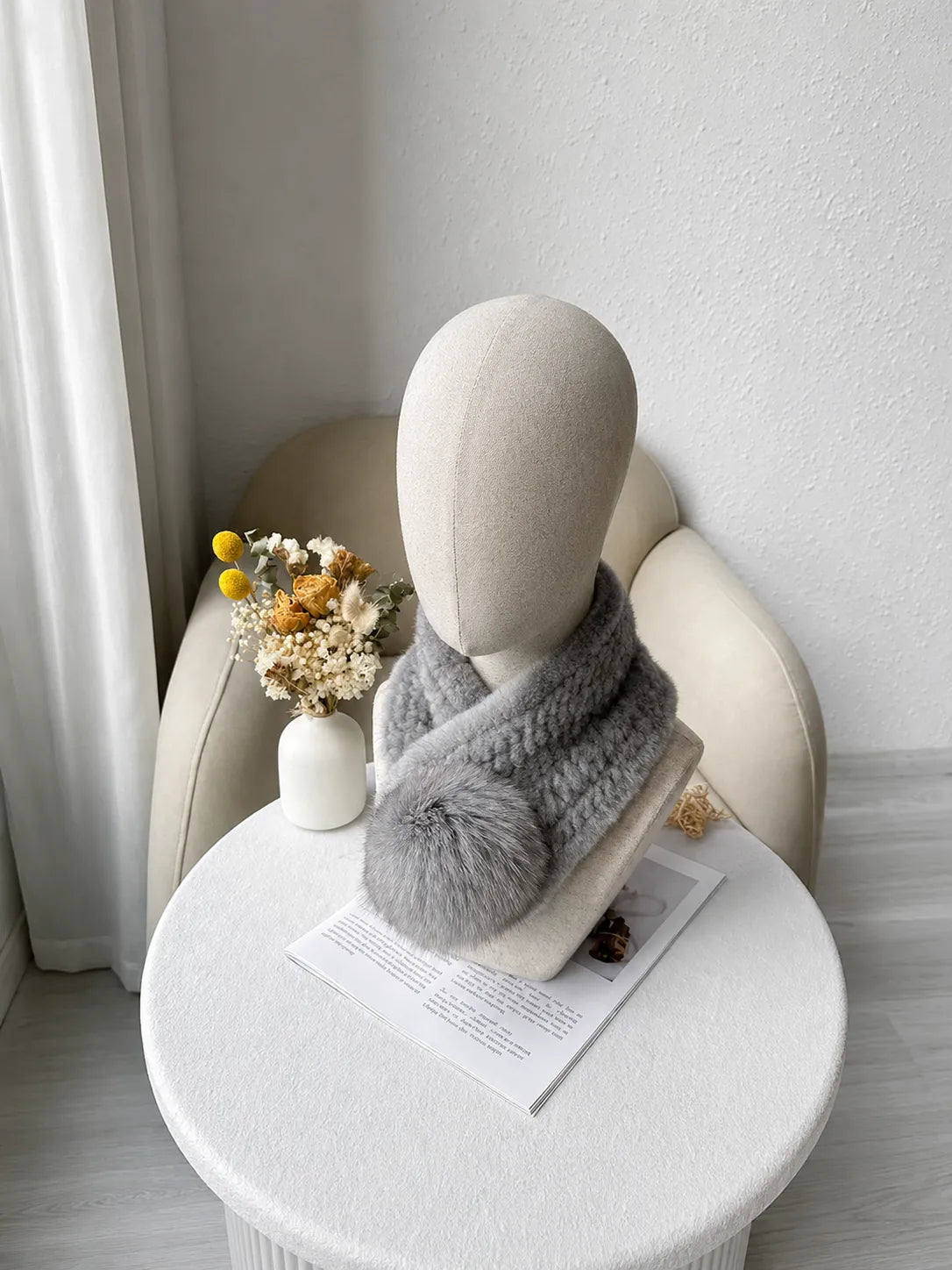 Mink fur scarf autumn and winter warm double-sided fox fur ball scarf