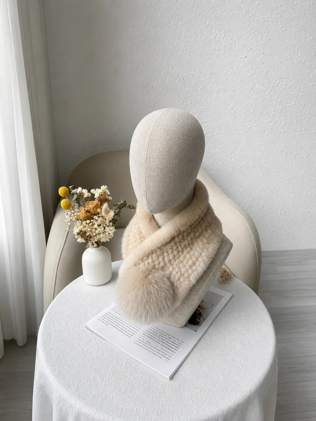 Mink fur scarf autumn and winter warm double-sided fox fur ball scarf