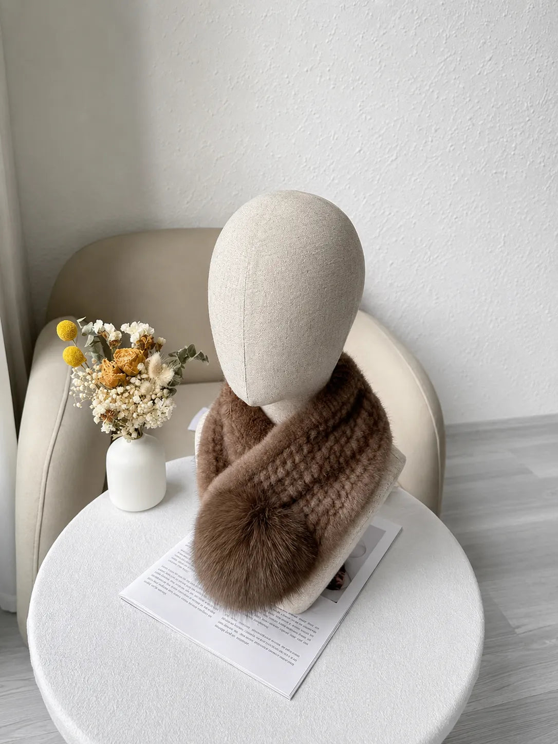 Mink fur scarf autumn and winter warm double-sided fox fur ball scarf