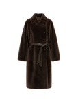 "Mocha Phantom" Merino wool dropped shoulder long asymmetric placket sheepskin coat