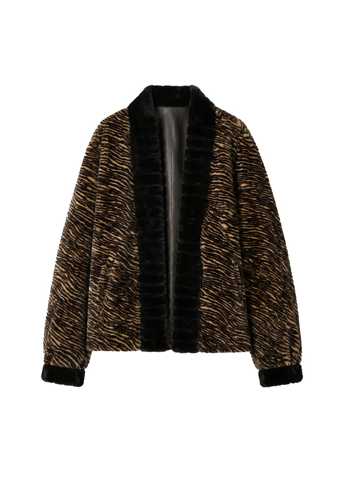 "Multiple Stripes" Retro Personalized Stripe Print Delicate V-Neck Rex Rabbit Fur Jacket