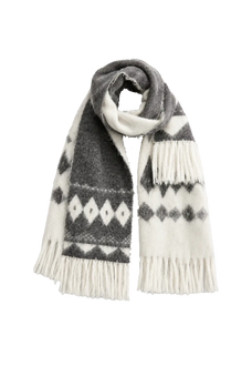 White Nepal alpaca wool jacquard tassel scarf product image - Fireladyfur