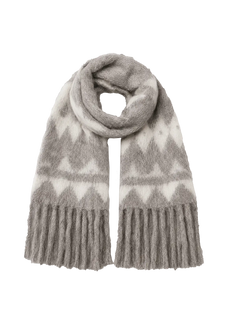 Light gray Nepal alpaca wool jacquard tassel scarf product image - Fireladyfur