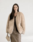 "Night in Paris" imported Toscana Shearing women's V-neck age-reducing lamb fur coat