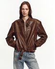 Retro Sheepskin Stand Collar Short Motorcycle Jacket “Caramel Mountain”