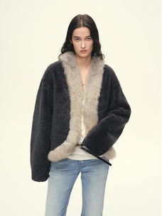 Firelady Fur Women's South African Merino Shearling Coat – Ombré Fox Fur Collar & Placket
