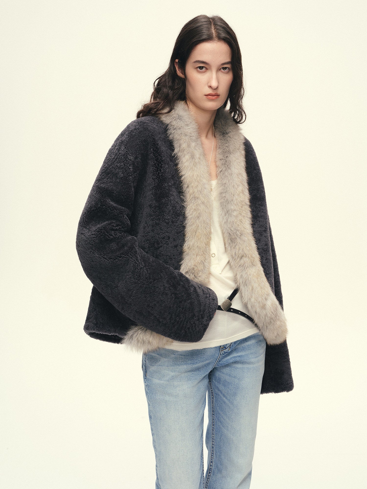 Firelady Fur Women's South African Merino Shearling Coat – Ombré Fox Fur Collar & Placket