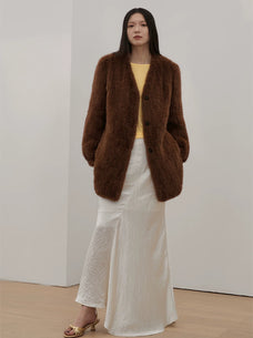 "Moon Serenade" High-luxury imported velvet mink woven fur coat mid-length mink coat (handmade)