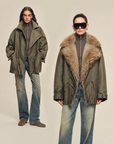 Firelady women's fur parka coat with two-tone Tuscan coyote fur collar, "Wilderness Parka"