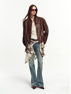 Retro Sheepskin Stand Collar Short Motorcycle Jacket “Caramel Mountain”