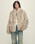 Polar Snow Casual Handmade Swoosh Printed Stand Up Lapel Fox Fur Coat