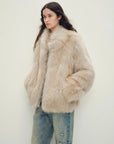Polar Snow Casual Handmade Swoosh Printed Stand Up Lapel Fox Fur Coat