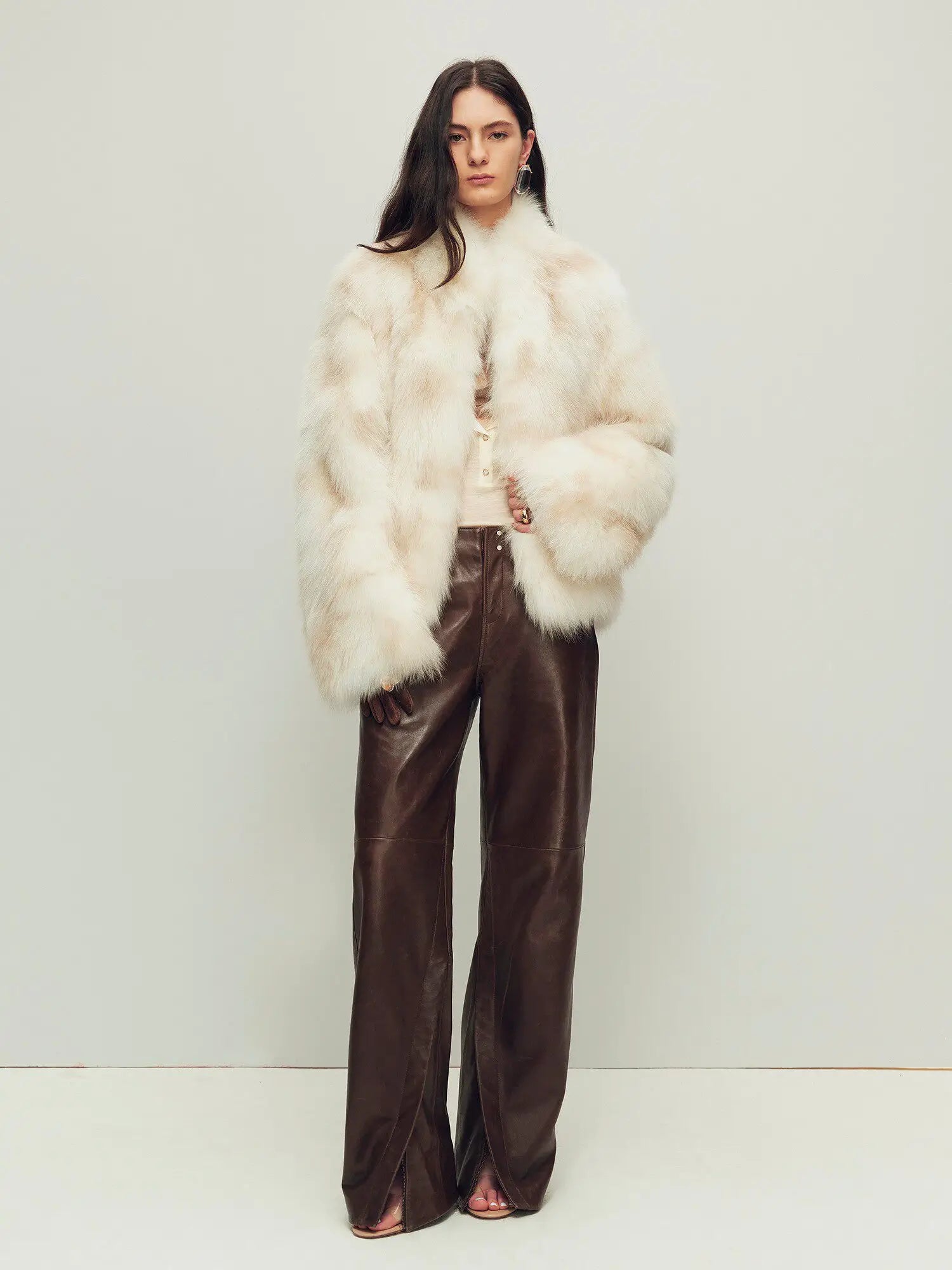 Polar Snow Casual Handmade Swoosh Printed Stand Up Lapel Fox Fur Coat