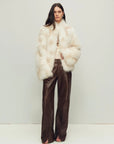 Polar Snow Casual Handmade Swoosh Printed Stand Up Lapel Fox Fur Coat