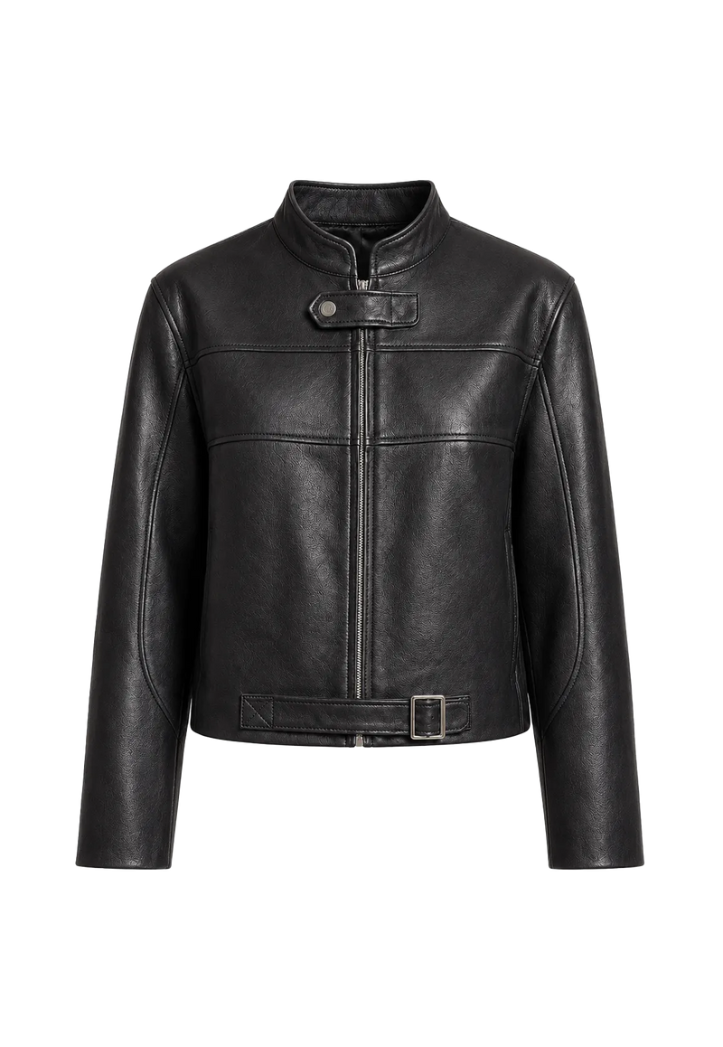 Retro Sheepskin Stand Collar Short Motorcycle Jacket “Caramel Mountain”
